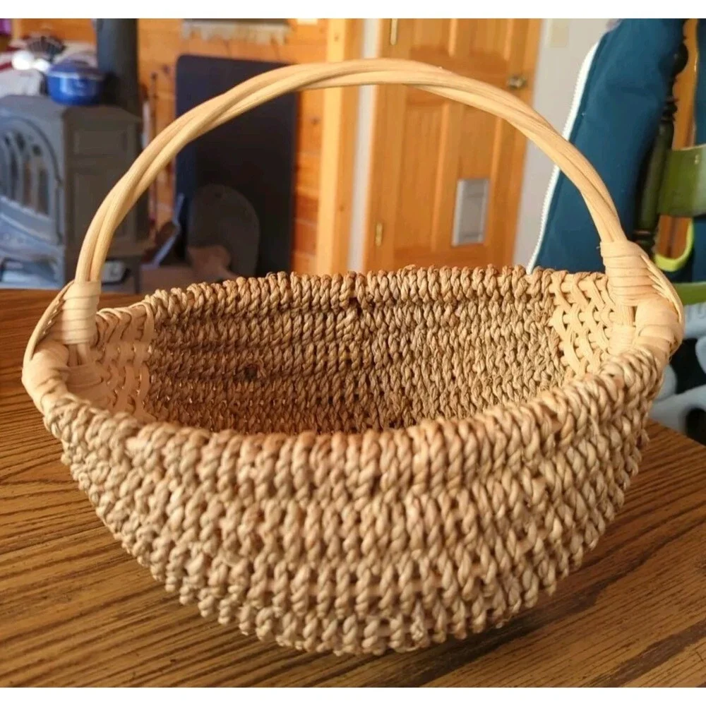 Vintage Buttocks Primitive Gathering Basket Handmade Woven